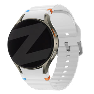 Silicone Wave Strap 'Easy Fit', white, on a watch, 3/4 front view