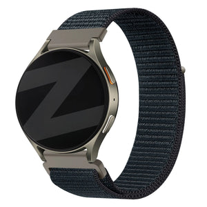 Nylon Strap 'Easy Fit', grey-blue, on a watch, 3/4 front view