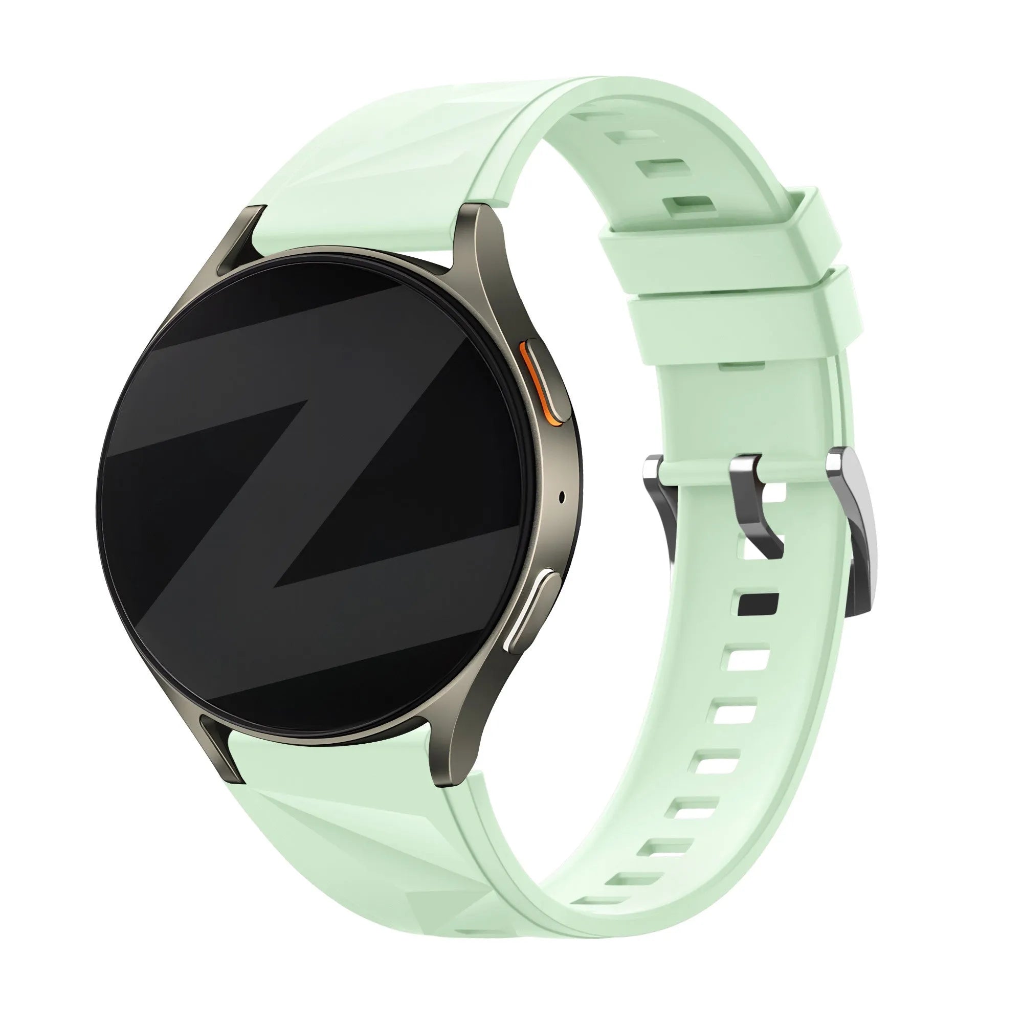 Silicone Strap 'Easy Fit', light green, on a watch, 3/4 front view