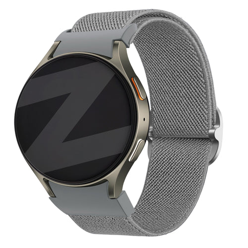 Nylon Elastic Strap 'Easy Fit', grey, on a watch, 3/4 front view