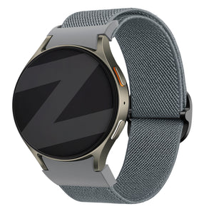 Nylon Elastic Strap 'Easy Fit', grey-blue, on a watch, 3/4 front view