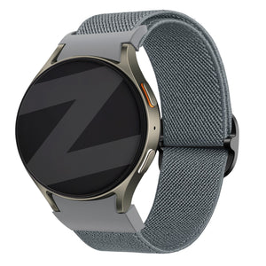 Nylon Elastic Strap 'Easy Fit', grey-blue, on a watch, 3/4 front view