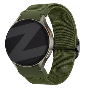 Nylon Elastic Strap 'Easy Fit', green, on a watch, 3/4 front view