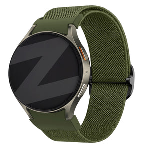 Nylon Elastic Strap 'Easy Fit', green, on a watch, 3/4 front view