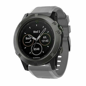 Silicone Strap, grey, on a watch, 3/4 front view