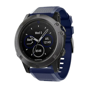 Silicone Strap, dark blue, on a watch, 3/4 front view