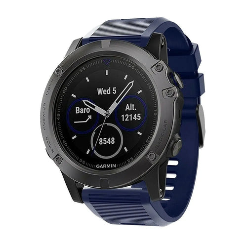 Silicone Strap, dark blue, on a watch, 3/4 front view