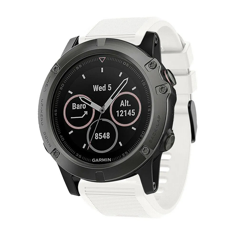 Silicone Strap, white, on a watch, 3/4 front view