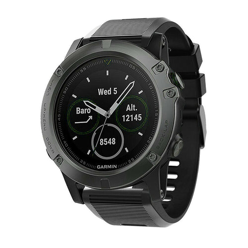 Silicone Strap, black, on a watch, 3/4 front view