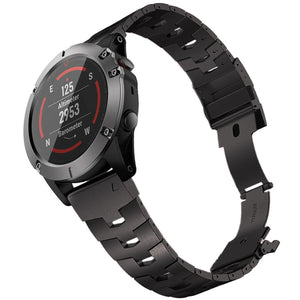 Titanium Strap, graphite, on a watch, 3/4 front view