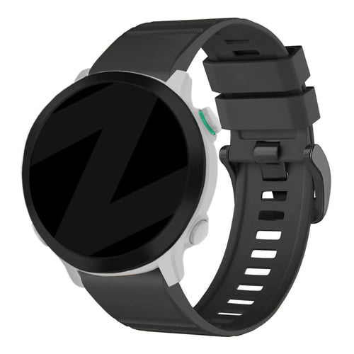 Buckled Silicone Strap, black, on a watch, 3/4 front view