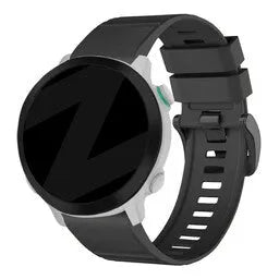 Buckled Silicone Strap, black, on a watch, 3/4 front view