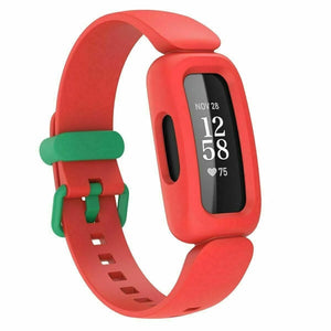 Silicone Strap, red/green, on a watch, 3/4 front view