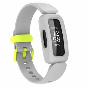 Silicone Strap, grey/yellow, on a watch, 3/4 front view