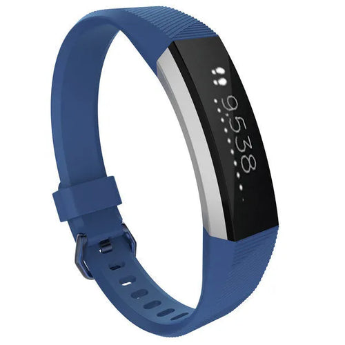 Silicone Strap, blue, on a watch, 3/4 front view