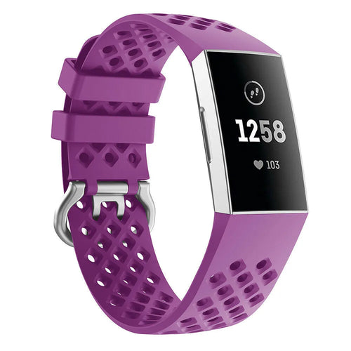 Breathable Silicone Strap, dark purple, on a watch, 3/4 front view