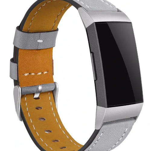 Modern Leather Strap, grey, on a watch, 3/4 front view