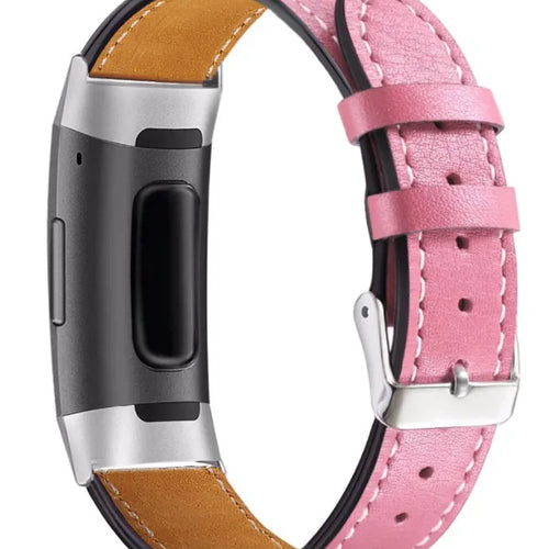 Modern Leather Strap, pink, on a watch, 3/4 front view