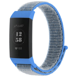 Nylon Strap, blue, on a watch, 3/4 front view