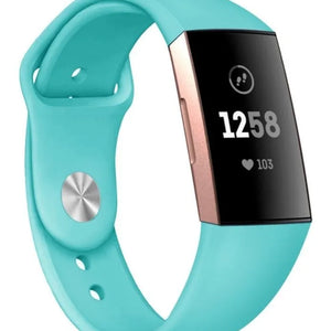Silicone Sport Strap, aqua, on a watch, 3/4 front view