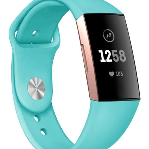 Silicone Sport Strap, aqua, on a watch, 3/4 front view
