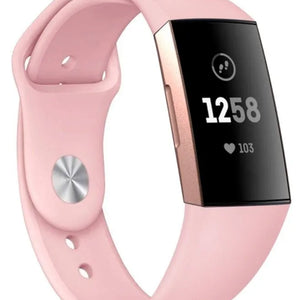 Silicone Sport Strap, pink, on a watch, 3/4 front view