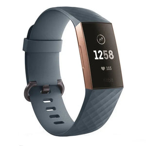 Silicone Strap, grey-blue, on a watch, 3/4 front view