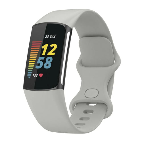 Silicone Strap, grey, on a watch, 3/4 front view