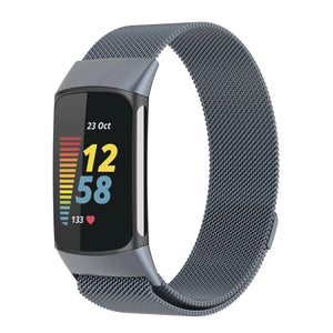 Milanese Strap, space grey, on a watch, 3/4 front view