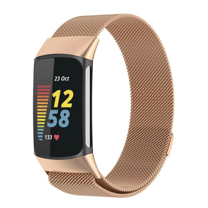 Milanese Strap, rose gold, on a watch, 3/4 front view