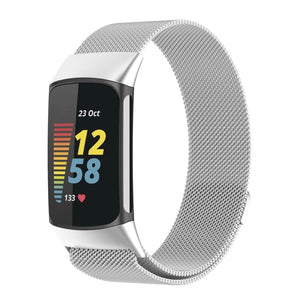 Milanese Strap, silver, on a watch, 3/4 front view