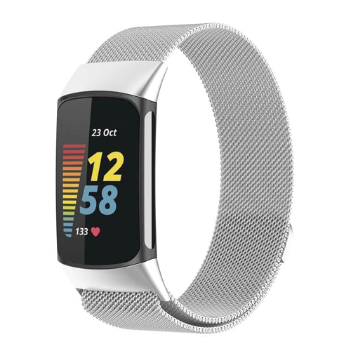 Milanese Strap, silver, on a watch, 3/4 front view