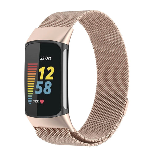 Milanese Strap, champagne, on a watch, 3/4 front view