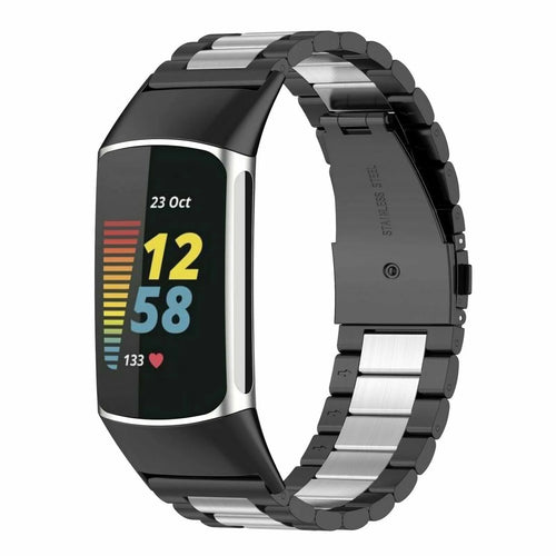 Steel Strap, black/silver, on a watch, 3/4 front view