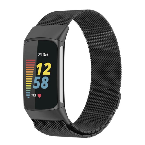 Milanese Strap, black, on a watch, 3/4 front view