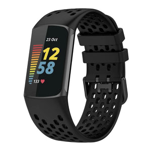 Breathable Silicone Strap, black, on a watch, 3/4 front view