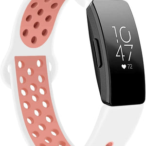 Silicone Sport Strap, white/pink, on a watch, 3/4 front view
