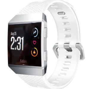 Silicone Strap, white, on a watch, 3/4 front view