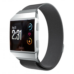 Milanese Strap, black, on a watch, 3/4 front view