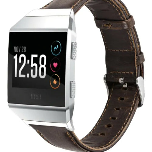 Leather Strap, dark brown, on a watch, 3/4 front view