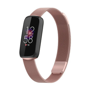 Milanese Strap, pink, on a watch, 3/4 front view