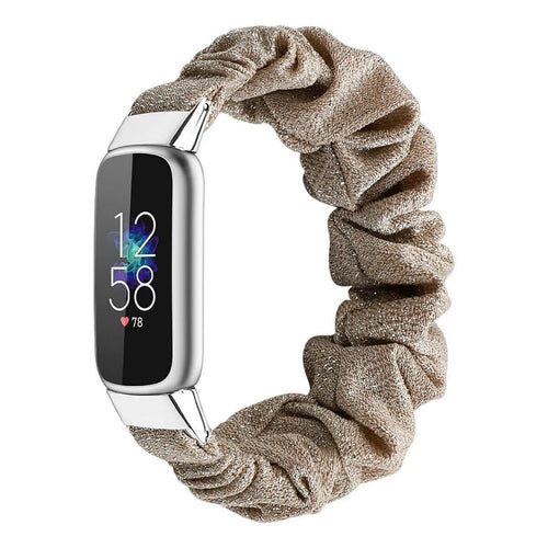 Nylon Scrunchie Strap, beige, on a watch, 3/4 front view