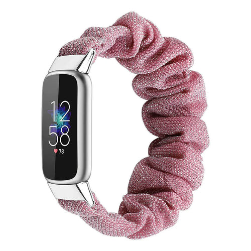 Nylon Scrunchie Strap, pink, on a watch, 3/4 front view