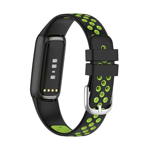 Silicone Sport Strap, black/green, on a watch, 3/4 front view
