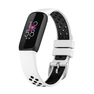 Silicone Sport Strap, white/black, on a watch, 3/4 front view
