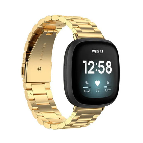 Steel Strap, gold, on a watch, 3/4 front view