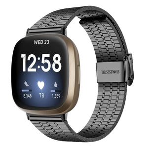Fine Steel Strap, black, on a watch, 3/4 front view