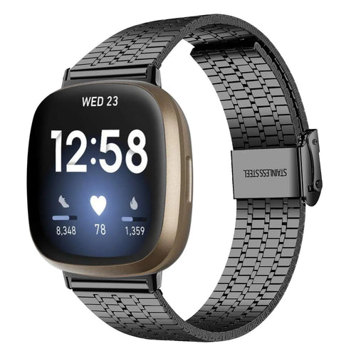Fine Steel Strap, black, on a watch, 3/4 front view