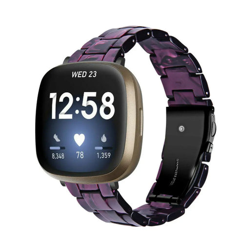 Metal Resin Strap, black/purple, on a watch, 3/4 front view