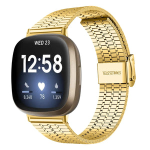 Fine Steel Strap, gold, on a watch, 3/4 front view